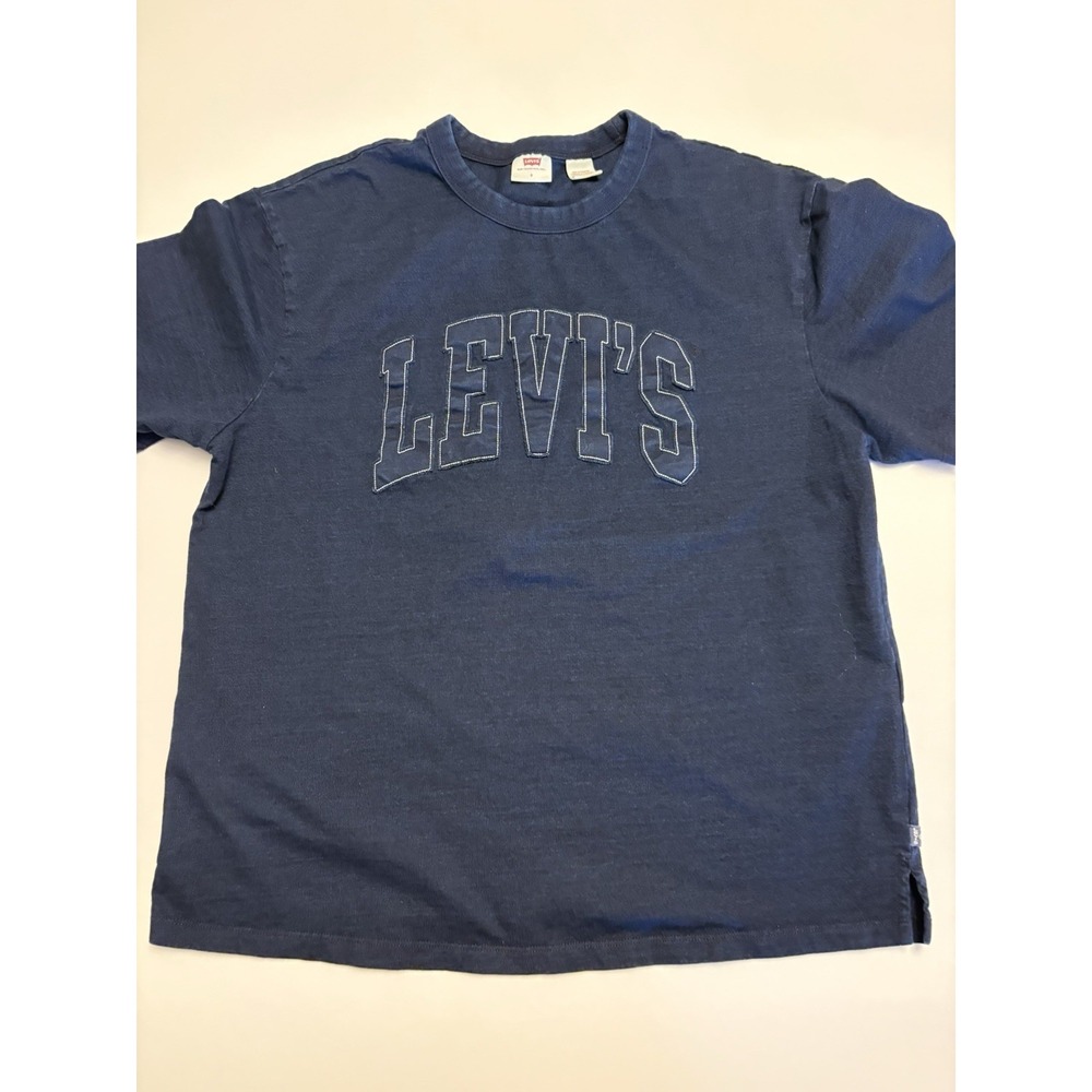 Levi's T-Shirt Men Small Blue Spell Out Logo Graphic Crew Neck Short Sleeve